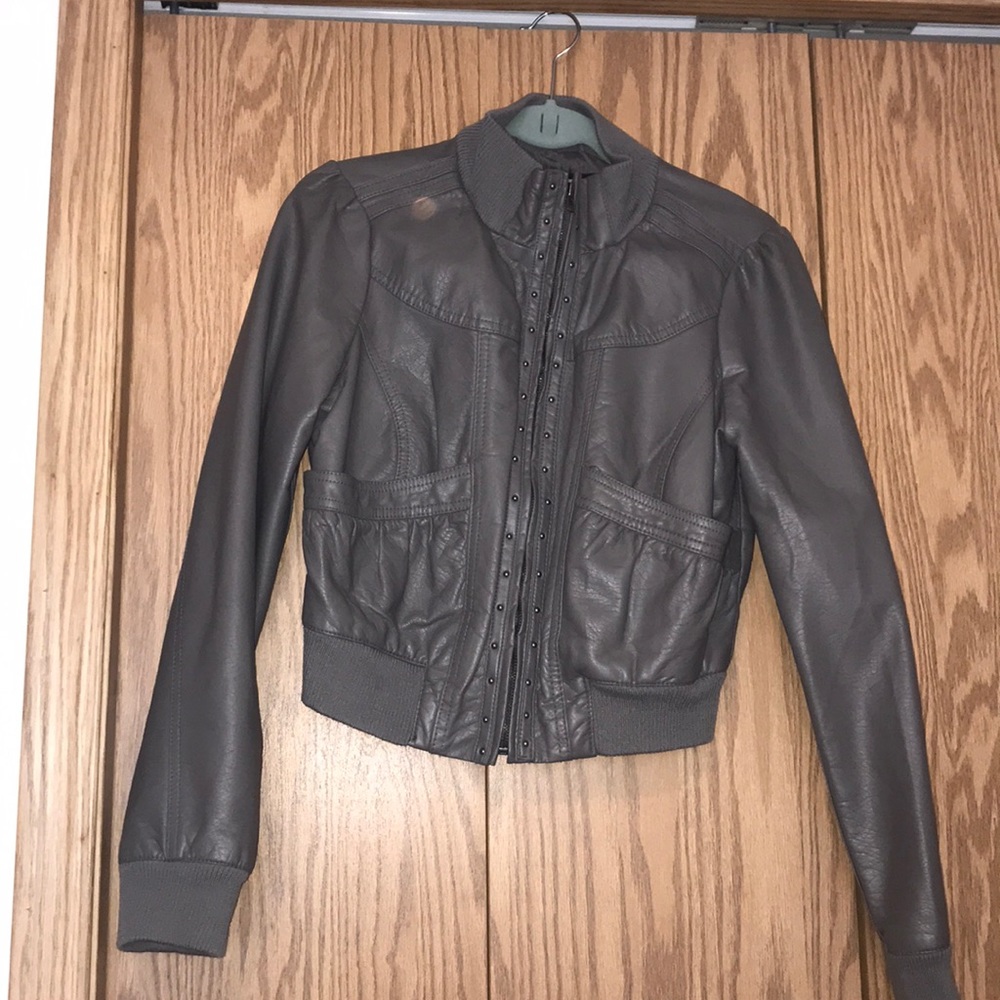 Grey faux-leather jacket